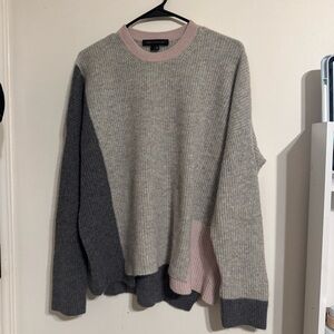 Skull Cashmere Colorblock Sweater Knit Pullover Sweater Gray Pink Cashmere